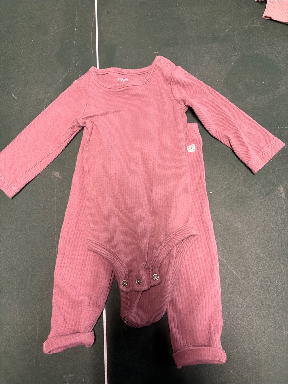 Little Ribbed Long-Sleeve One-Piece Bodysuit in Dusty Rose